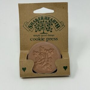 Vintage Shaker Hearth Terra Cotta Cookie Stamp Press Flower Lt Brown Handle 1996